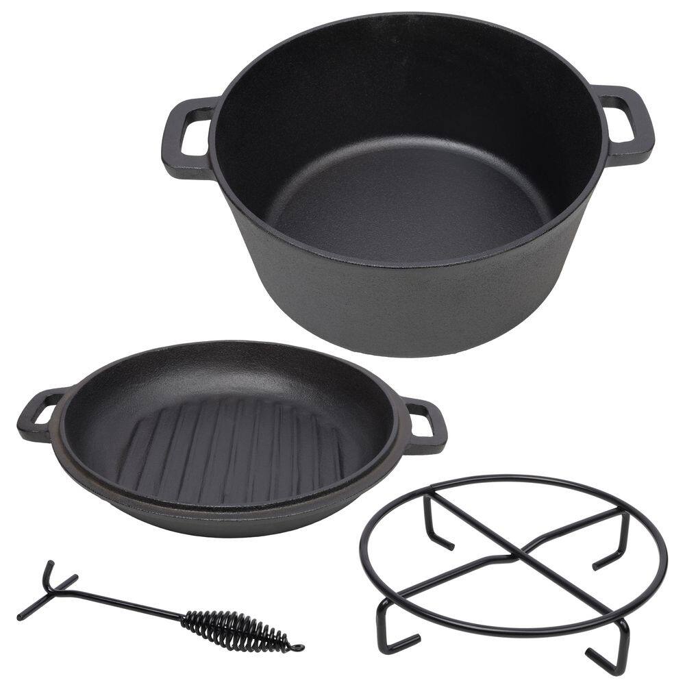 3 in 1 5 qt. Pre-Seasoned Cast Iron Round Dutch Oven With 1-Piece Iron Pot Rack, 1-Piece Lid Lifter, Outdoor Camping price history on PriceWatchPro