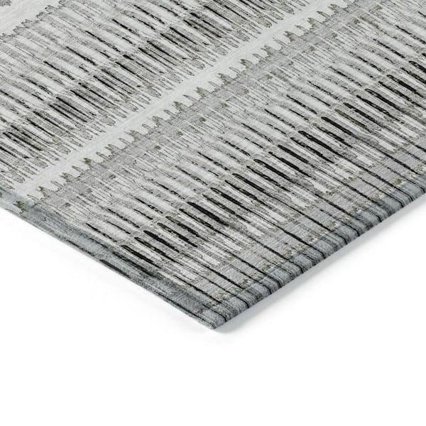 Ivory, Gray, Taupe 10 ft. x 14 ft. Woven Striped Polyester Rectangle Indoor / Outdoor Area Rug