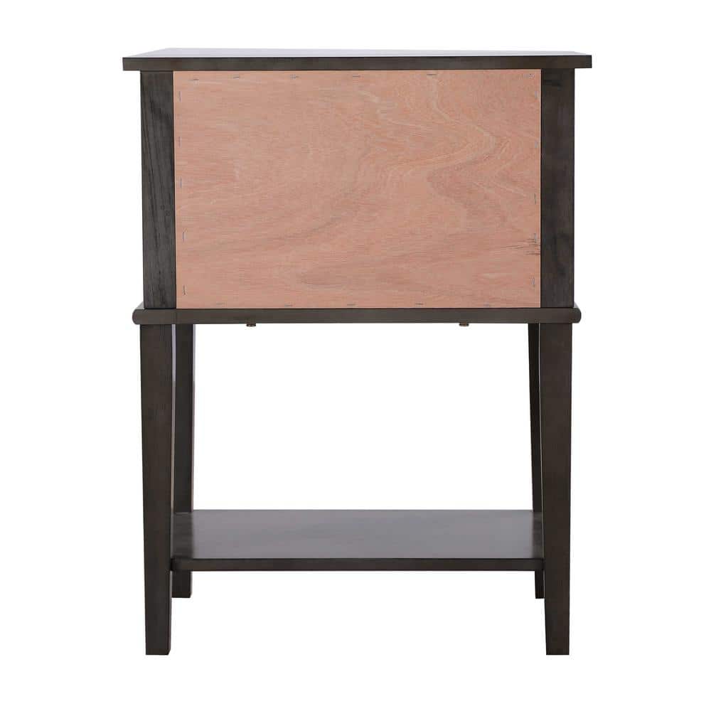 Newton Gray 2-Drawer Solid Wood Nightstand with Open Shelf