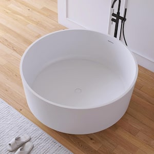 49.2 in. x 49.2 in. Round Stone Resin Solid Surface Flatbottom Freestanding Soaking Bathtub in Matte White