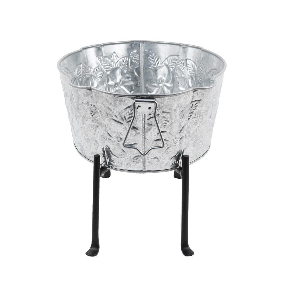 20" Galvanized Steel Embossed Oval Tub with Folding Stand