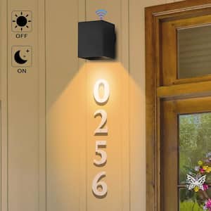 Black Dusk to Dawn Outdoor Wall Light with Optional Door Numbers and Bulb Included