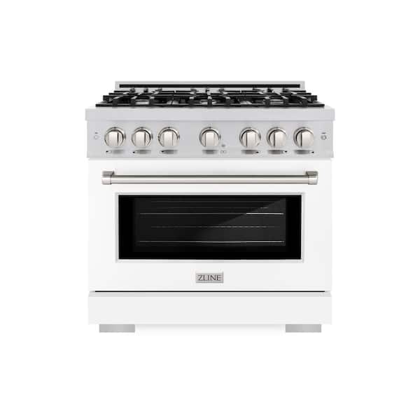 ZLINE Kitchen and Bath Select 36 in. 6-Burner Gas Range with Gas Convection Oven in Stainless Steel and Matte White Door