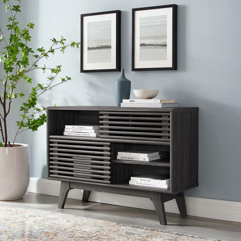 Charcoal Mid-Century Modern TV Stand with Cabinet