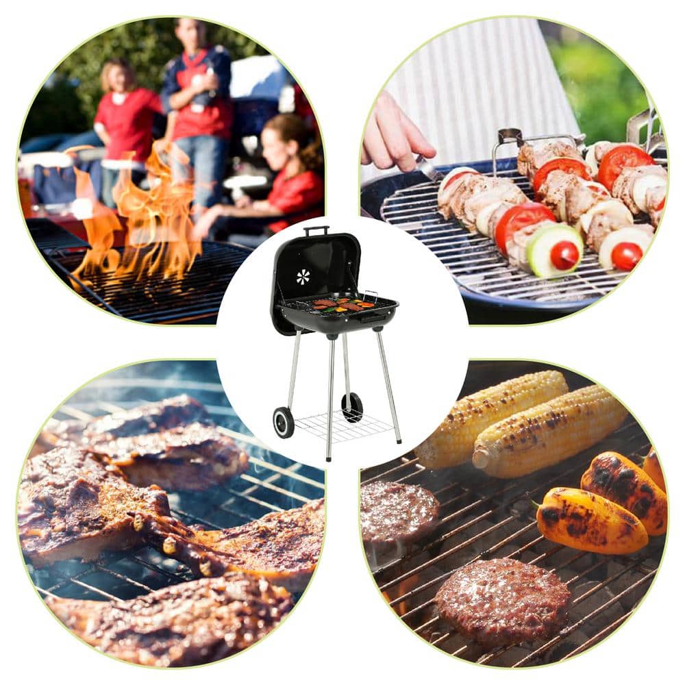 Portable 18-Inch Black Porcelain Charcoal Grill with Chrome-Plated Steel Grate