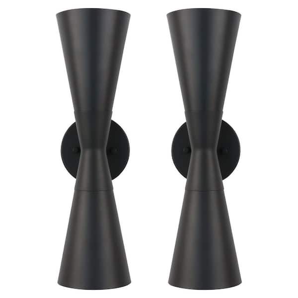 6 in. 2-Light Black Modern Wall Sconce Hourglass-Shape Wall Light Fixture with Up and Down lights (Set of 2)