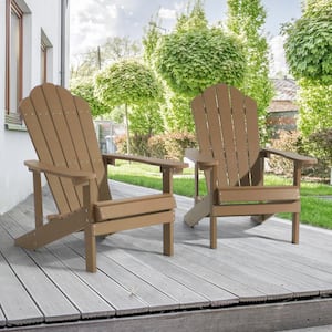 Teak Weather Resistant Plastic Adirondack Chair, Patio Resin Chair with Rounded Armrests (2-Pack)