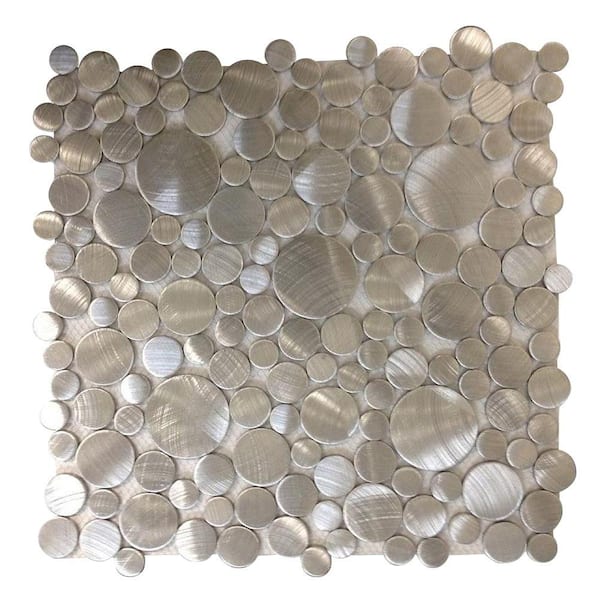 Splashback Tile Urban Silver Bubbles 12 in. x 12 in. x 8 mm Metal Mosaic Tile