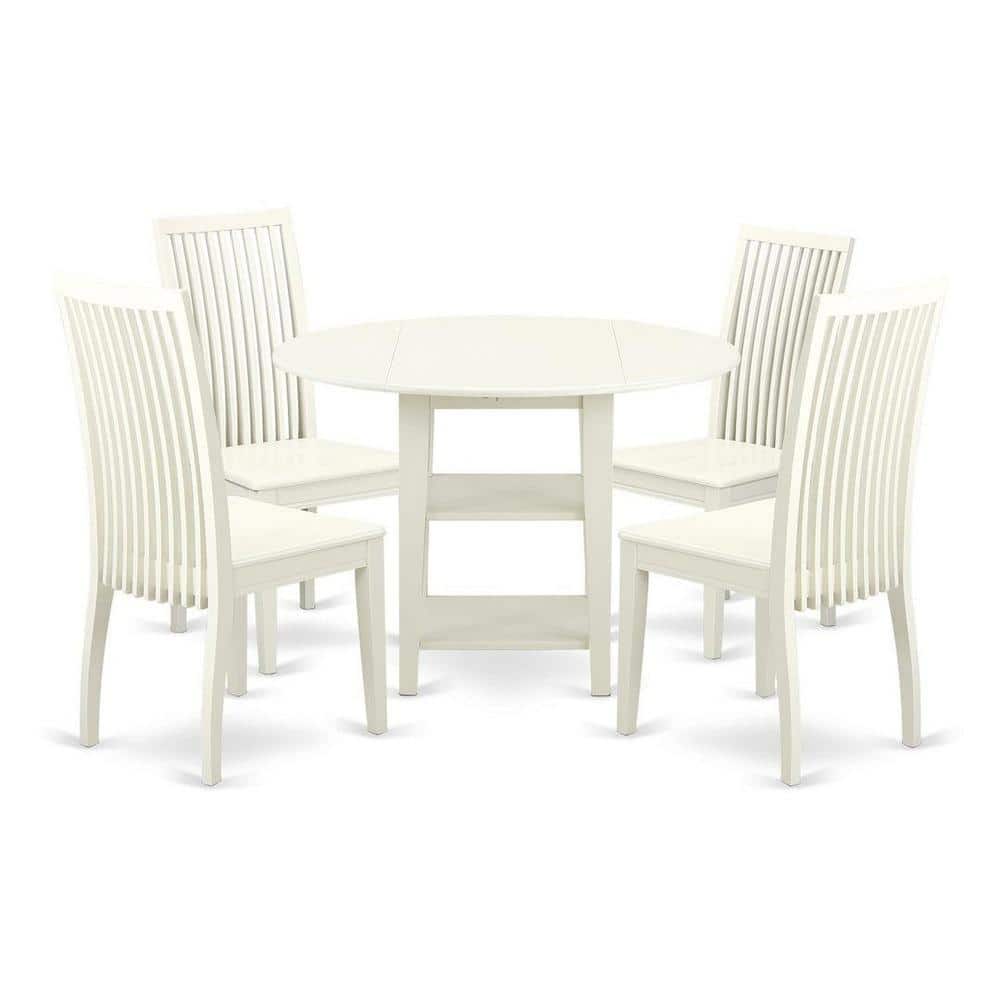 5-Piece Linen White Finish Solid Wood Top - Round Dining Room Set - Seats-4 price history on PriceWatchPro