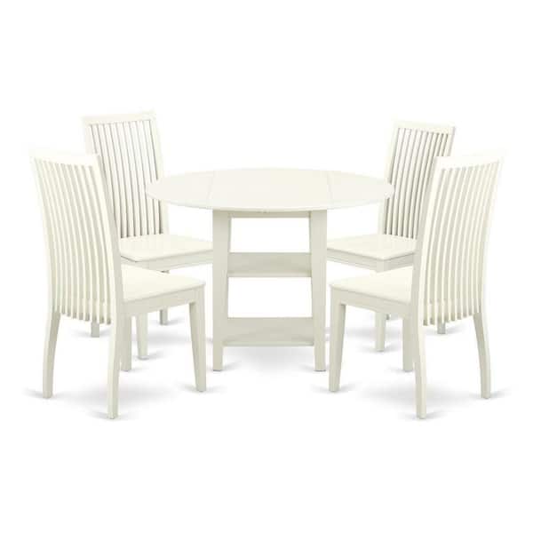 East West Furniture 5-Piece Linen White Finish Solid Wood Top - Round Dining Room Set - Seats-4