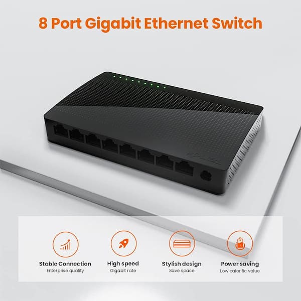Etokfoks 5 Port Unmanaged Ethernet Network Switch Ethernet Splitter Plug  and Play in Gray MLPH007LT486 - The Home Depot