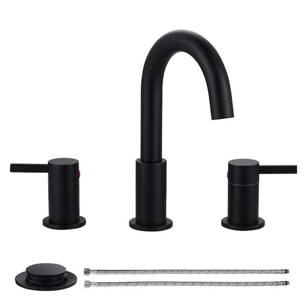 8 in. Widespread Double Handle Bathroom Faucet with Pop-Up Drain in Black
