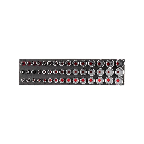 3/8 in. Drive Shallow, Semi-Deep, and Deep 12-Point Socket Set with 16 x 4 in. Foam Organizer, 45-Piece (1/4 - 1 in.)