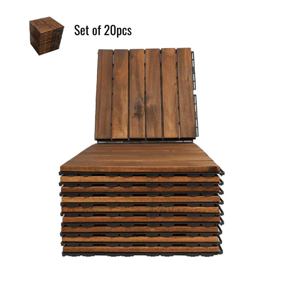 12 in. x 12 in. Wooden Brown Square Striped Interlocking Floor, Patio Deck 