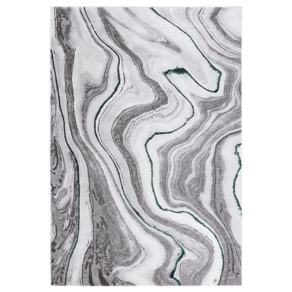 Grey and Green Abstract Hand-knotted Synthetic Area Rug