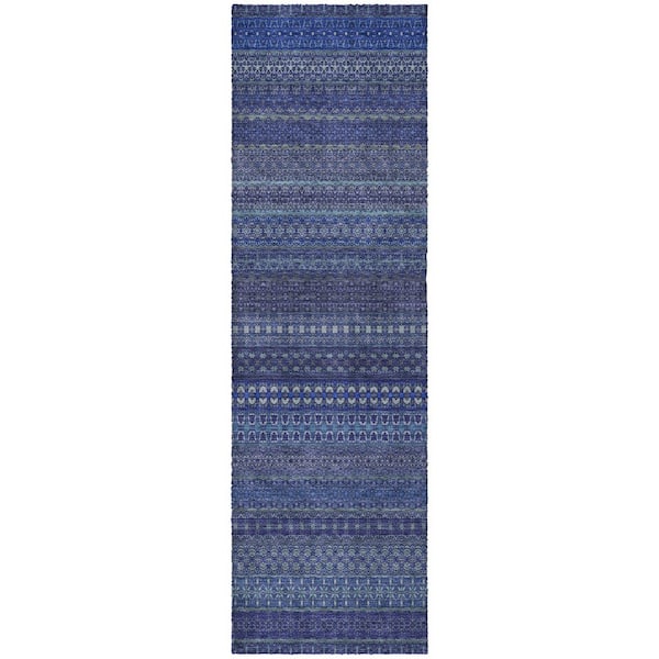 Dream Shag Premium Machine Washable Abstract ADS527 Navy 2 ft. x 7 ft. Runner Rug