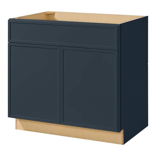 Leyton 36 in. W x 24 in. D x 34.5 in. H Ready to Assemble Plywood Slim Shaker Sink Base Kitchen Cabinet in Ink Blue