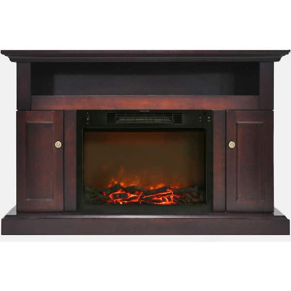 Hanover Kingsford 47 in. Electric Fireplace with 1500-Watt Log Insert and Entertainment Stand in Mahogany