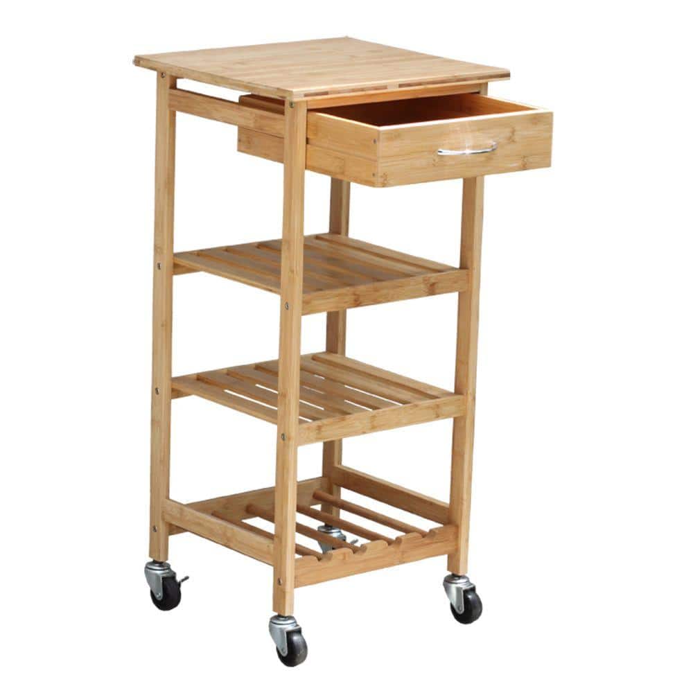 Compact Bamboo Kitchen Cart with Wine Rack and Storage