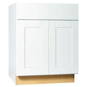Shaker 27 in. W x 24 in. D x 34.5 in. H Assembled Base Kitchen Cabinet in Satin White with Ball-Bearing Glides