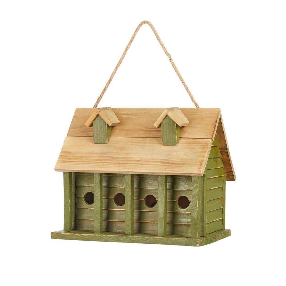 14.25" Green and Natural Wood Hanging Birdhouse