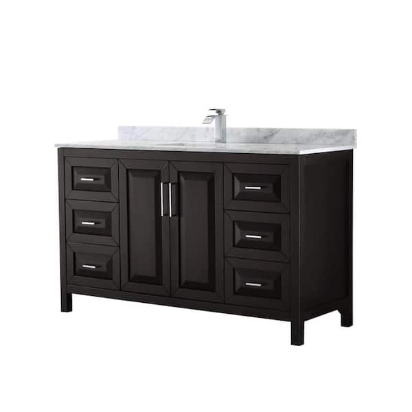 Wyndham Collection Daria 60 in. Single Bathroom Vanity in Dark Espresso with Marble Vanity Top in Carrara White with White Basin