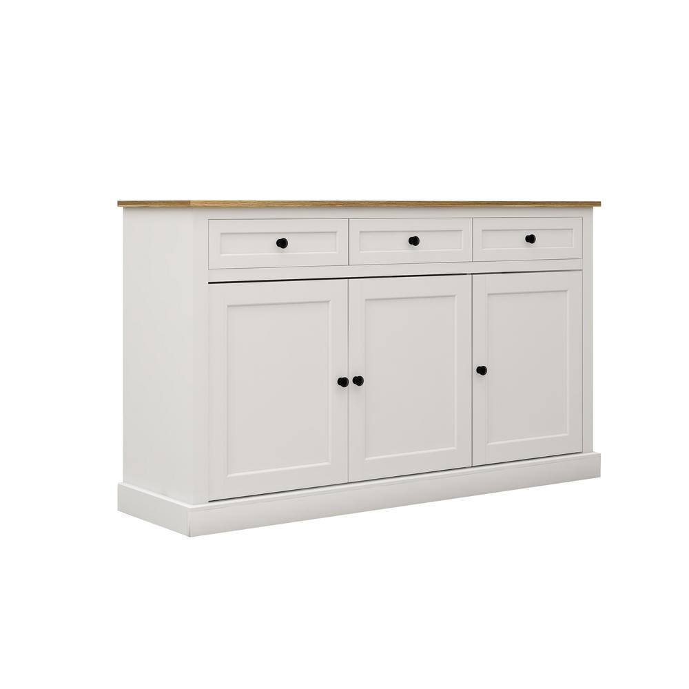 Buffet Cabinet Storage Sideboard Farmhouse Server Bar Wine Cabinet with 3-Drawers and 3-Doors Adjustable Shelves