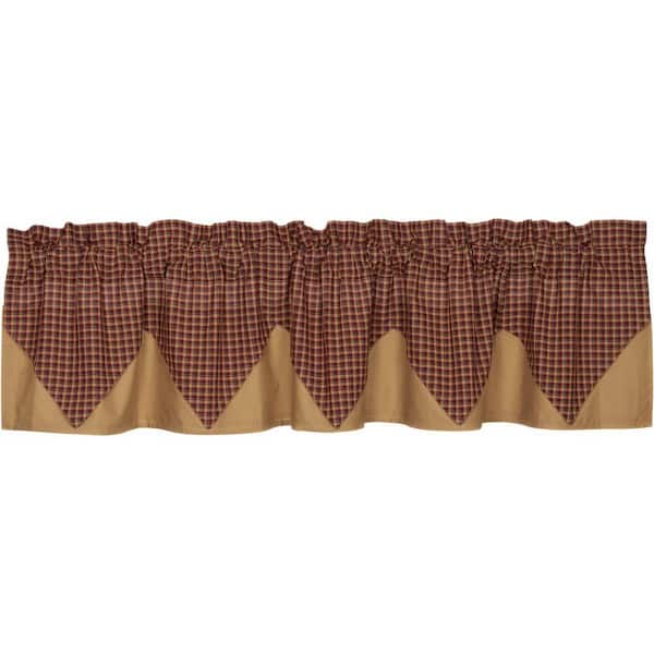 VHC BRANDS Patriotic Patch 72 in. L x 16 in. W Plaid Layered Cotton Valance in Deep Red Navy Khaki