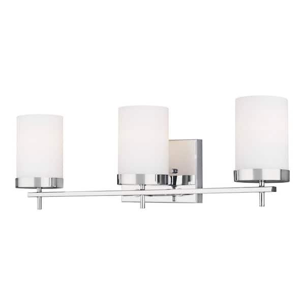 Generation Lighting Zire 24 in. W 3-Light Chrome Bathroom Vanity Light with Etched White Glass Shades