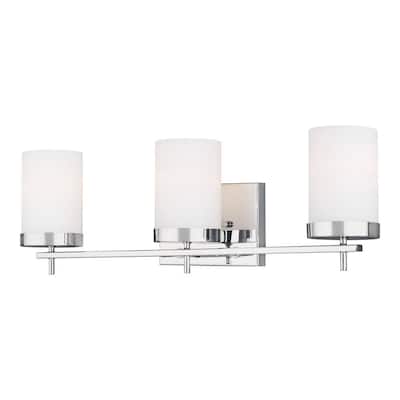 Zire 24 in. W 3-Light Chrome Vanity Light with Etched White Glass Shades with LED Bulbs