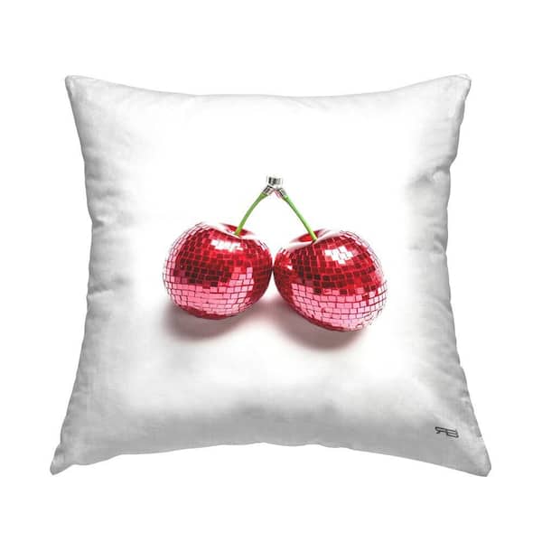 Stupell Industries Shining Glam Cherries White Print Polyester 18 in. x 18 in. Throw Pillow