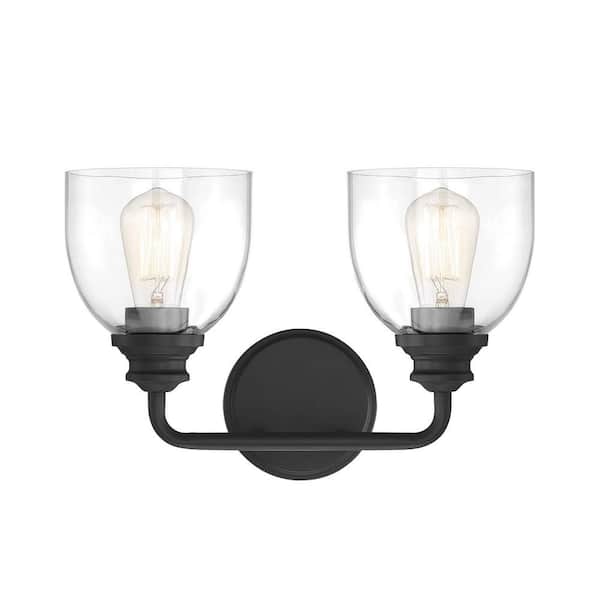 Savoy House Vale 14.75 in. W x 9.75 in. H 2-Light Black Bathroom Vanity Light with Clear Glass Shades