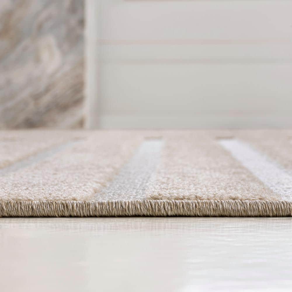 Anders High-Low Beige and Cream 8x10 Stripe Area Rug