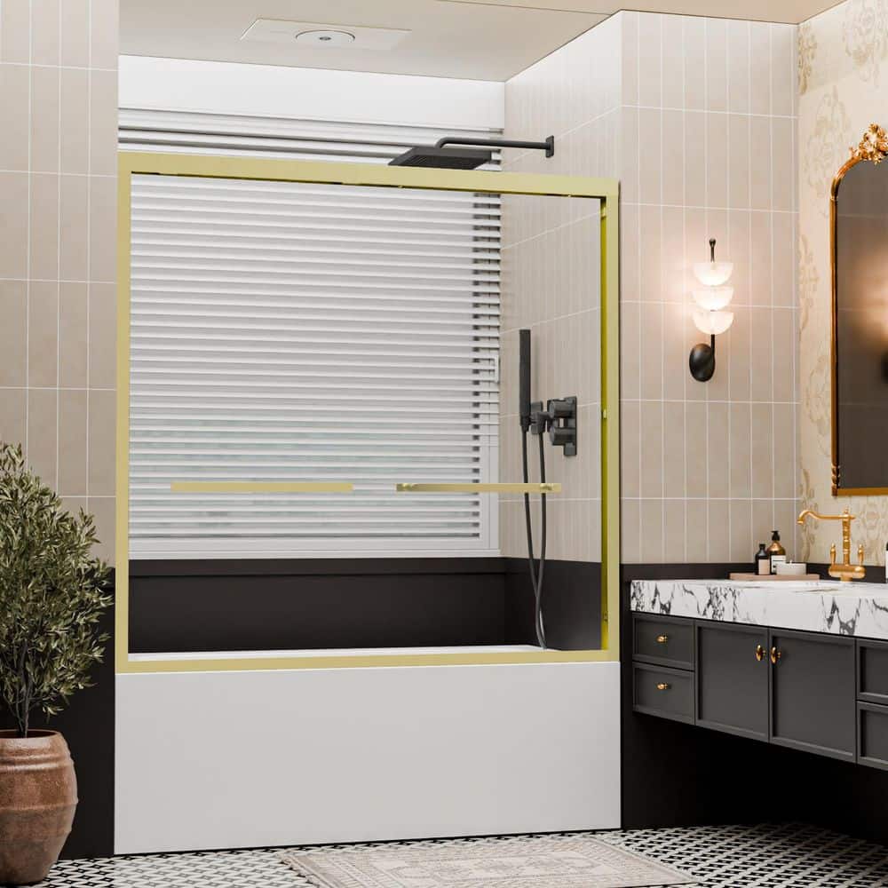 56 in. - 60 in. W x 58 in. H Double Sliding Framed Tub Shower Door in Brushed Gold with Frosted Glass price history on PriceWatchPro