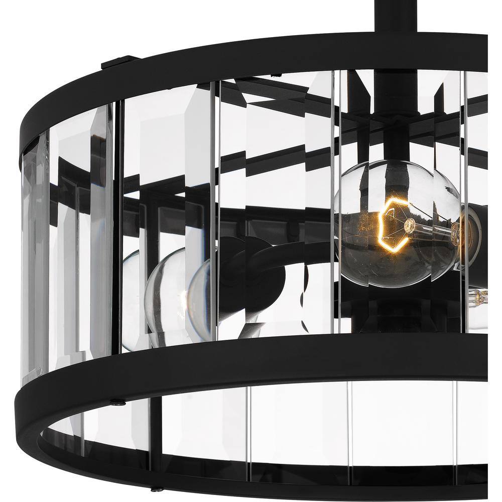 Lucia Matte Black and Glass Drum Semi-Flush Mount Light