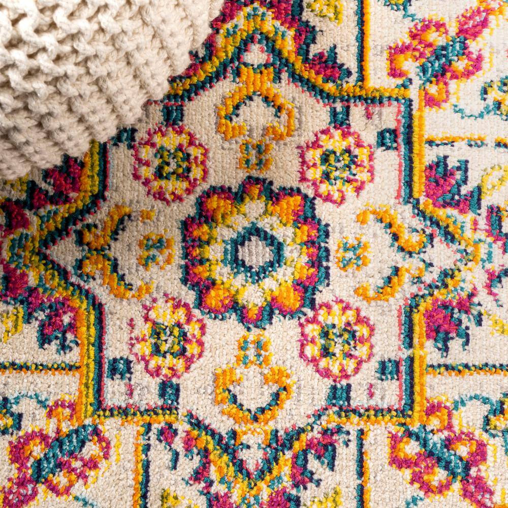 Ivory and Beige Reversible Medallion Synthetic Area Rug