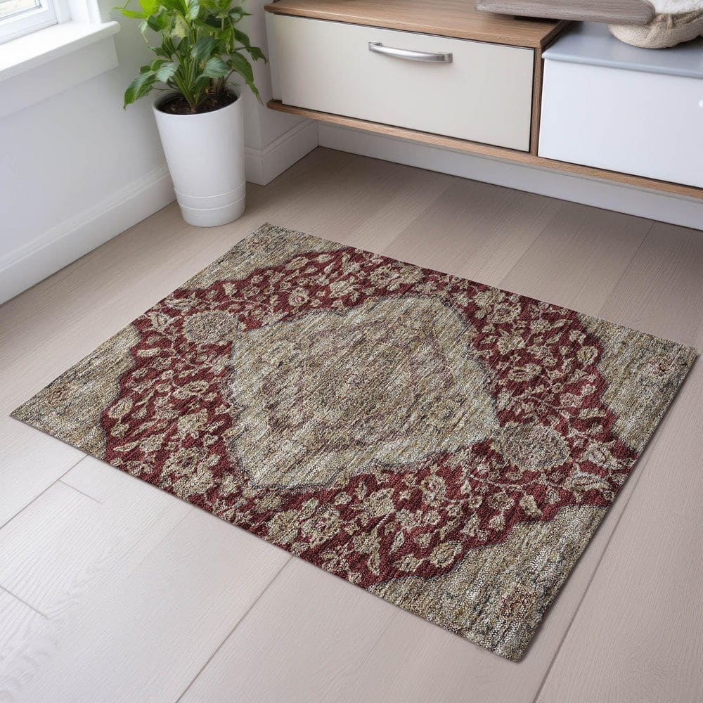 Mayfield Premium Machine Washable Abstract AMF1151 Garnet 2 ft. x 3 ft. Area Rug price history on PriceWatchPro