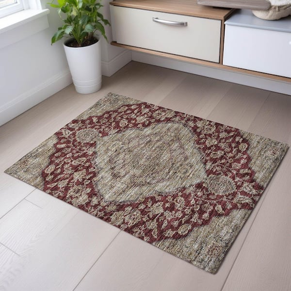 Mayfield Premium Machine Washable Abstract AMF1151 Garnet 2 ft. x 3 ft. Area Rug