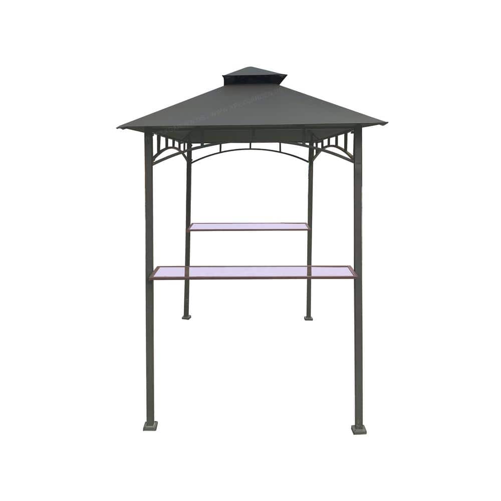 Brown Metal Grill Gazebo with Gray Polyester Roof