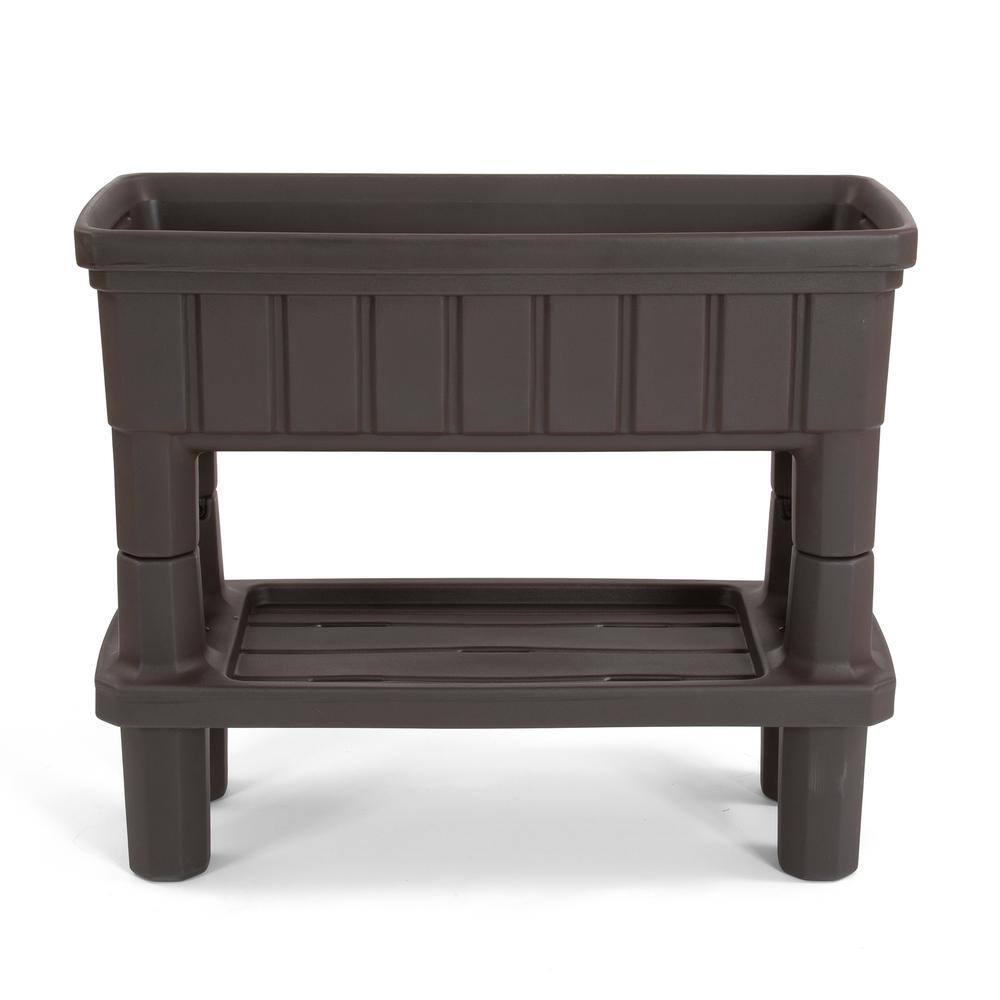 Espresso Raised Plastic Outdoor Patio Garden Planter with Storage