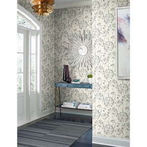 Sheer Blue and Grey Flourish Non Woven Preium Peel and Stick Wallpaper Approximate 45 sq. ft.