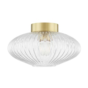 Reba 8.75 in. 1-Light Aged Brass Flush Mount with Clear Glass Shade