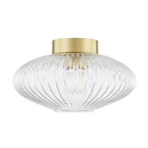 Reba 8.75 in. 1-Light Aged Brass Flush Mount with Clear Glass Shade