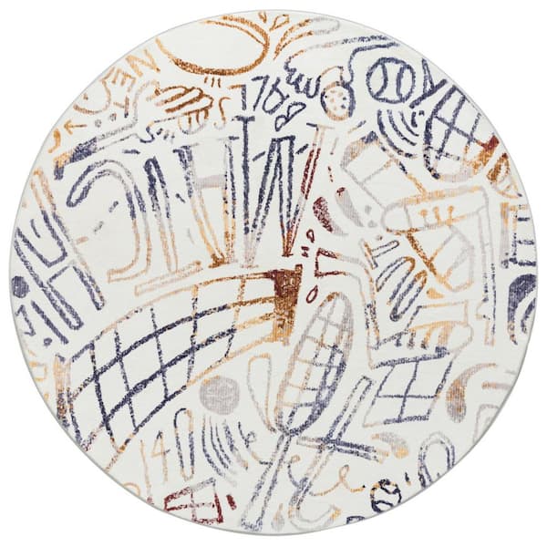 Sportsglyphs Ivory 6 ft. Round Area Rug