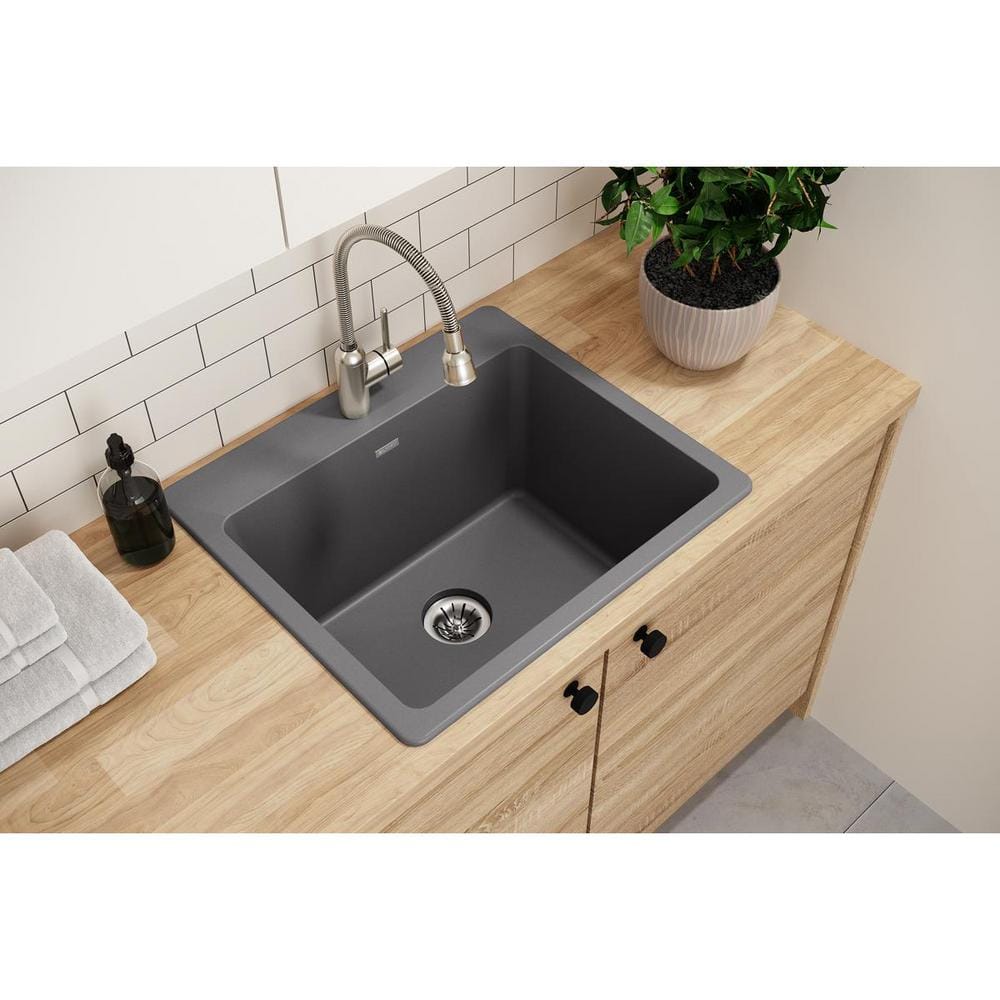 Elkay Quartz Classic Dusk Gray Quartz 25 in. Single Bowl Drop-In