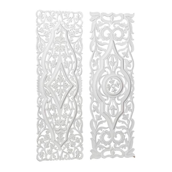 Litton Lane Large White Handcarved Rectangular Carved Wood Wall Decor Panels 16 In X 48 Set Of 2 31886 - Large White Carved Wood Wall Decor Litton Lane Large White Handcarved Rectangular Carved Wood Wall Decor Panels 16 In X 48 Set Of 2 31886 - Large White Carved Wood Wall Decor