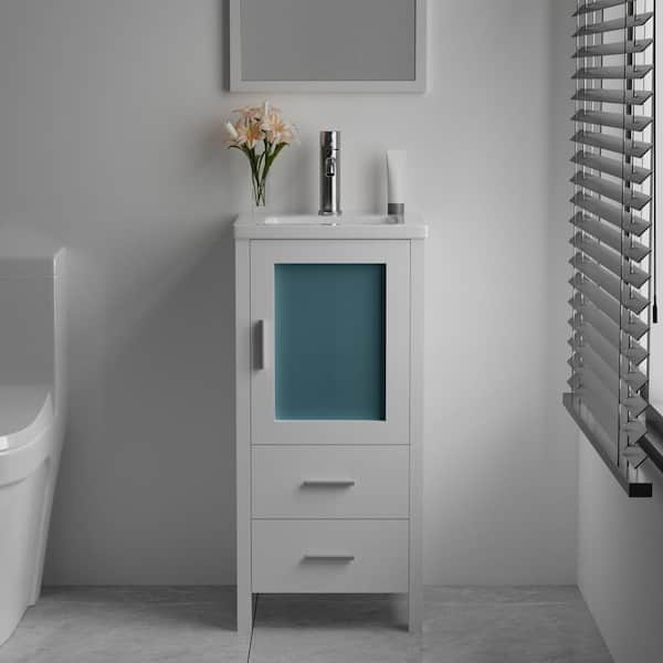 Wonline 16 in. W x 16 in. D x 33.5 in. H Single Sink Freestanding Bath Vanity in White with White Ceramic Top
