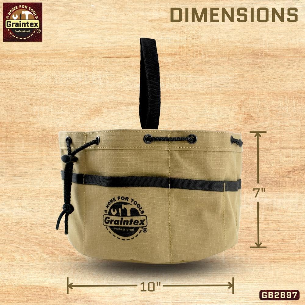 Khaki Canvas 10" Tool Grab Bag with Drawstring Closure