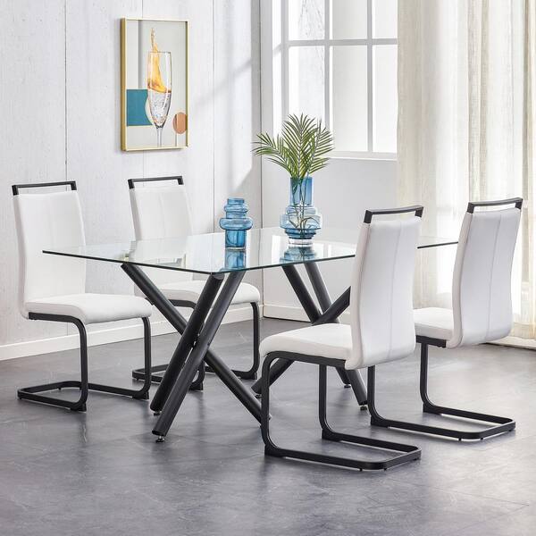 Set of 4-Modern White PU Faux Leather High Back Upholstered Armless Dining  Chair with C-shaped Black Coating Metal Legs ZT-W115190021 - The Home Depot