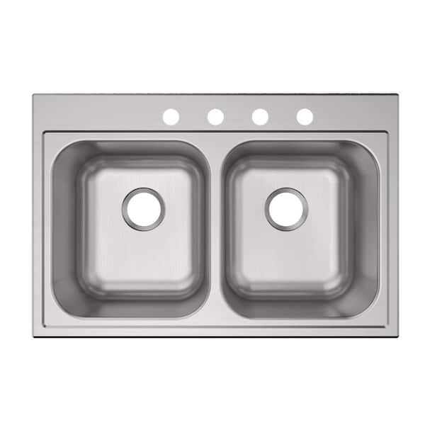 Photo 1 of Parkway 20-Gauge Stainless Steel 33 in. Double Bowl Drop-In Kitchen Sink